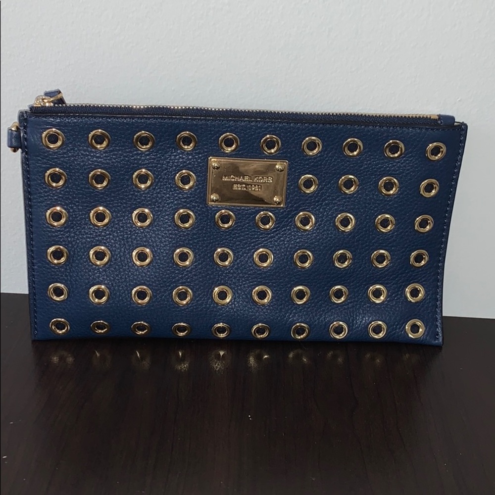 Navy blue and gold clutch